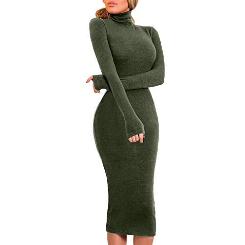 Moonuy Manches Longues Femmes col en V Profond Jupe Dames Occasionnels Mince Pull Maxi Robes Longues Robe tricoté Moulante Robe de soirée élégante Robe de Crayon pour Travail Cover