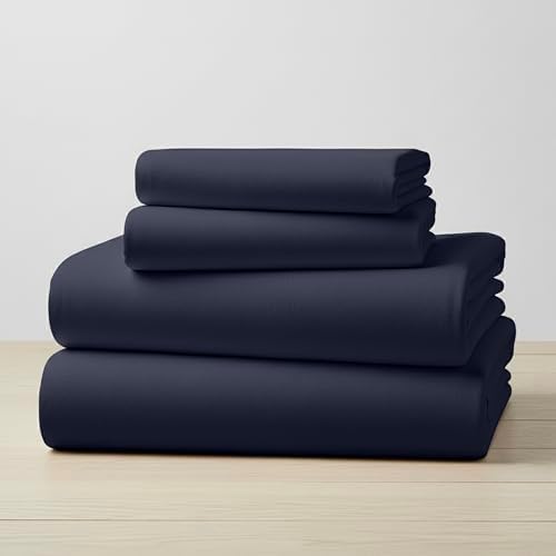 Mellanni Flannel Bed Sheet Set - 4 Piece Luxury 100% Heavyweight 180GSM Cotton - Cozy, Soft & Breathable - Deep Pockets with All-Around Elastic - Warm & Comfortable (Full, Navy)