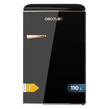 Cecotec Mini Frigorifero Retro Bolero CoolMarket TT Origin 110 Nero E. Mini Frigorifero Retro con Capacità di 110L, Classe E, Icebox, LED interno, Maniglia Cromata, Ripiani in Vetro