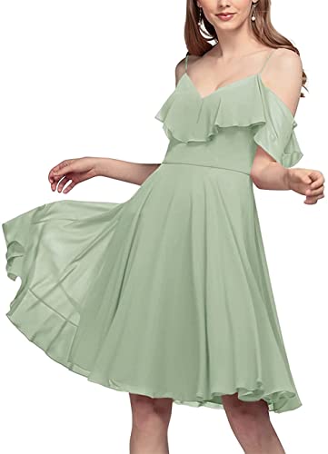 KURFACE Vestidos de dama de honor con cuello en V y volantes para mujeres jóvenes, vestidos de fiesta de cóctel, Verde Salvia, 48 Cover