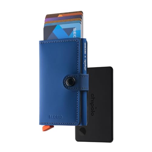 Image of Chipolo x Secrid Trackable Mini Wallet, Leather Slim Wallet (Blue) | With Rechargeable Bluetooth Tracker Chipolo CARD, Works with Apple Find My or Google's Find Hub with Call of Your Phone