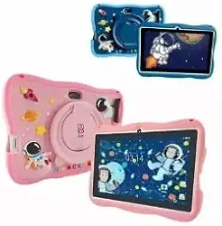 Tablet Infantil Educativo A16 7' com Capa Protetora – 64GB, 4GB RAM, Android, Controle Parental, Wi-Fi, GPS, Kids Space – para Estudo e Diversão (Azul)