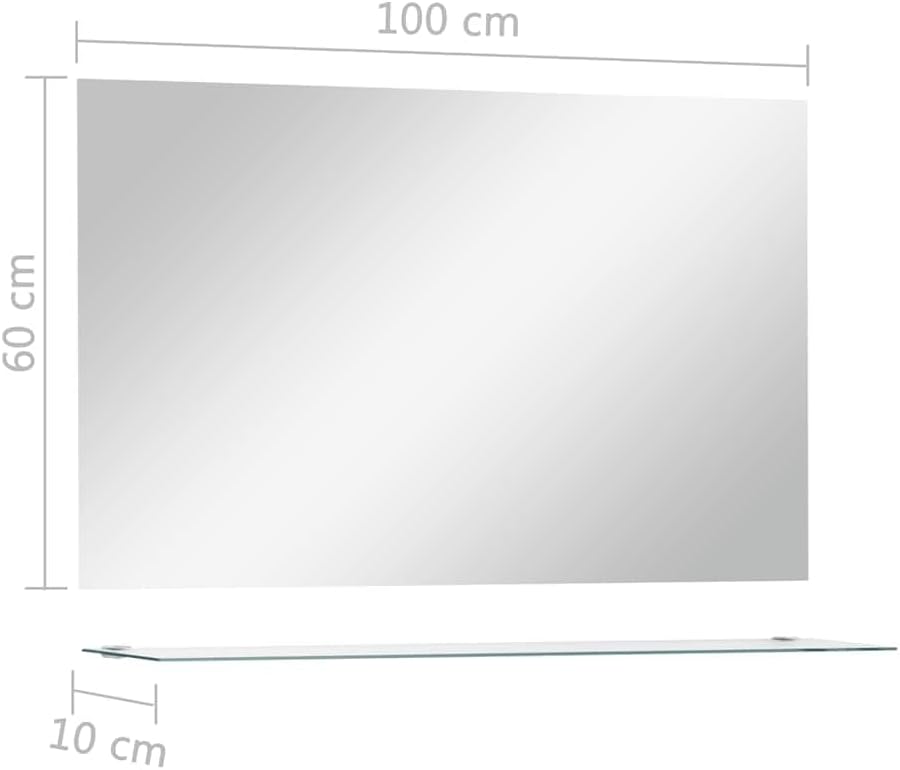 vidaXL Tempered Glass Wall Mirror with Shelf, Rectangular Decorative Mirror for Bathroom, Bedroom, Living Room, Silver Color, Wall-Mounted
