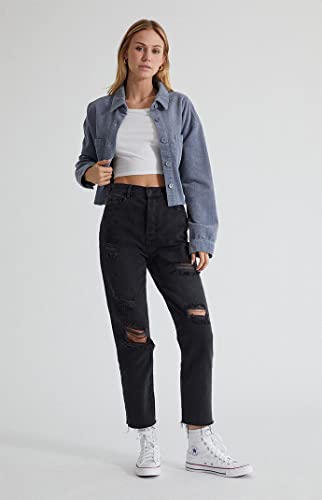 PacSun Women's Black High Waisted Straight Leg Jeans - Worn Look Ripped Denim, Black Wash3