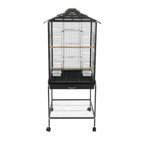 Vogelflugkäfig Freistehender Vogelkäfig 48 * 46 * 122cm mit Rollstand, Regal und Rädern Schwarz