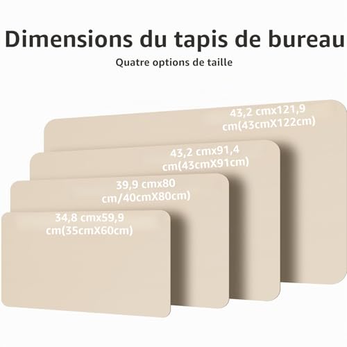 Aothia Sous-main, tapis de bureau en cuir PU, tapis de souris, protection de bureau antidérapante, bloc-notes de bureau étanche pour le bureau et la maison (91x43cm,Beige) – vue 3