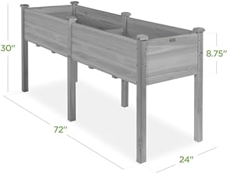 Best Choice Products 72x23x30in Large Outdoor Raised Garden Bed, Elevated Wood Planter Box Stand for Backyard, Patio, Balcony w/ Divider Panel, 6 Legs, 300lb Capacity - Gray