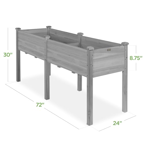Best Choice Products 72x23x30in Large Outdoor Raised Garden Bed, Elevated Wood Planter Box Stand for Backyard, Patio, Balcony w/ Divider Panel, 6 Legs, 300lb Capacity - Gray