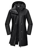 Outdoor Ventures Women's Waterproof Long Rain Jackets Lightweight Rain Coats with Hood Trench Coats PU Windbreaker