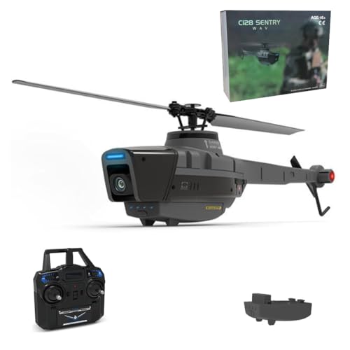 NULA RC Helicóptero con Cámara 1080P, Helicóptero de Control Remoto C128 4CH 2.4G 6G Modo Avión Militar con Giroscopio de 6 Ejes Posicionamiento de Flujo Óptico -RTF