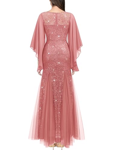 Miusol Women's Lace Tulle Sparkly Sequin Formal Evening Mermaid Hem Maxi Dress2