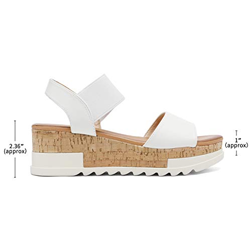 DREAM PAIRS DREAM PAIRS Womens Open Toe Elastic Strap Casual Flatform Platform Wedges Sandals,Size 6.5,White,REED-2