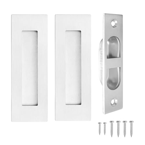 Fihatokus Pocket Door Handles and Edge Pull,4.72 inch Recessed Flush Finger Pulls,304 Stainless Steel Pocket Door Hardware, Silver by Fihatokus - Used condition - US$19.58