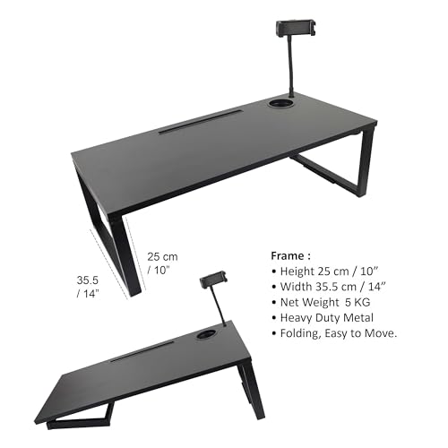 Image of Isomars Bed Desk /Floor Desk with Mobile Holder 76cm x 35.5cm (30 inch x 14 inch) Laptop Study Table for Work from Home, Online Classes, Card Games and Kid's Activities (with Holder: Black)