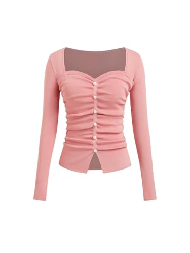 CIDER Women's Going Out Crop Tops Faux Pearl Long Sleeve