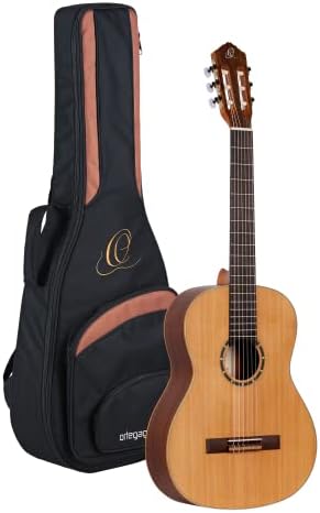 Ortega Guitars 6 String Family Series Full Size Nylon Classical Guitar w/Bag, Right, Cedar Top-Natural-Satin, (R122)