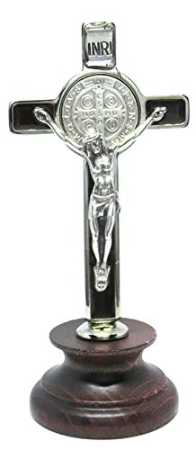 GTBITALY 10.006.11 Croix de Saint-Benoît Argent émaillé à la main sur Base Bois Marron Cover