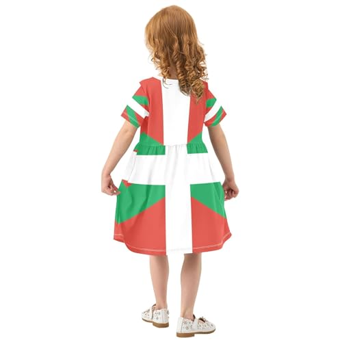 Basque Country Flag Toddler Girls Dresses Short Sleeve Funny Cute Dresses Little Girl Dress 2t3