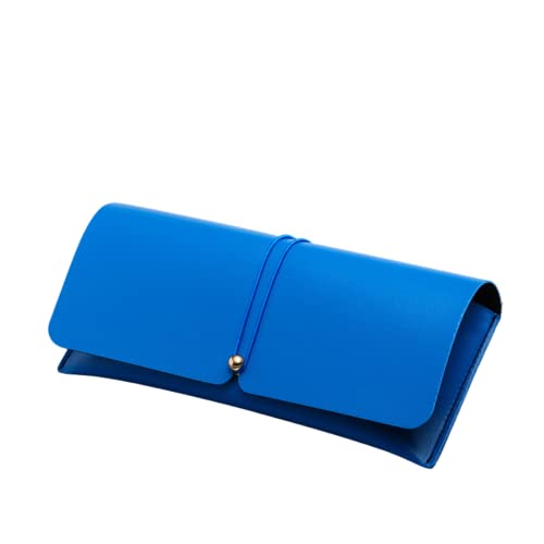 XUNQUCOM Women's Eyeglass Case Soft Portable PU Leather Glasses Pouch Slim with Glasses Cloth & Bag (Blue)