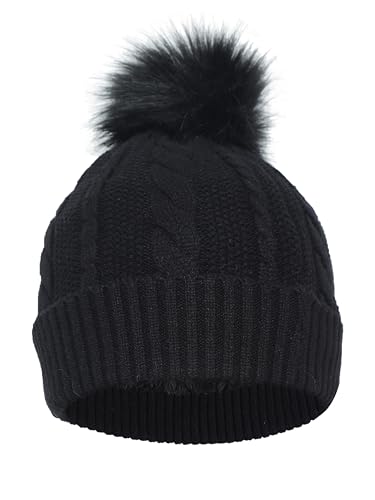 Heat Logic Cable Knit Pom Beanie with Faux Fur Lining, for Cold Weather, Keeps You Warm and Stylish All Season.