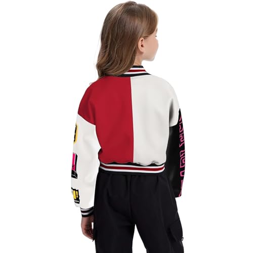 Teen Girls Crop Varsity Jacket Bomber Jacket Style Casual Fit Baseball Sport Y2K Streetwear Short Cardigan Sweatshirt3