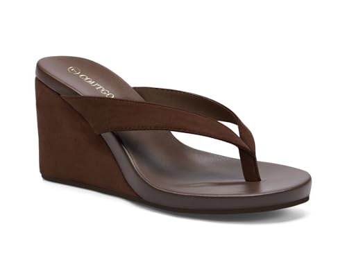 Coutgo Womens Wedge Heels Sandals Platform Flip Flops Slides Slip On Summer Beach Shoes, Dark Brown, Size 8