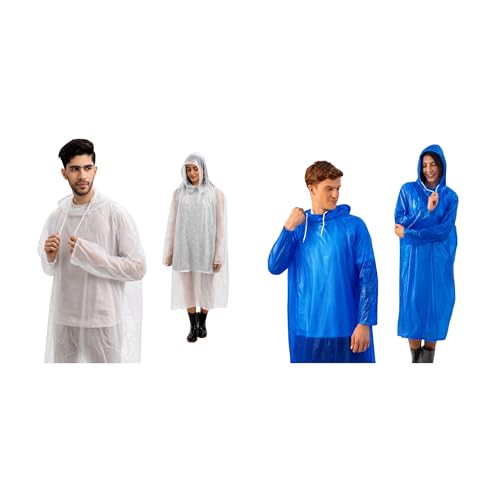 Image of Unisex Waterproof Rain Poncho with Hood | Lightweight Full Sleeve Raincoat for Outdoor Travel, Trekking & Camping | Use Up to 2-3 Times | Multicolor | Free Size | Pack of 2