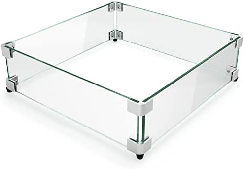 GASPRO 23.5 Inch Glass Wind Guard for Square Fire Pit Table, Thick and Sturdy Tempered Glass Panel with Hard Aluminum Corner Bracket & Rubber Feet, Easy to Assemble