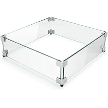 GASPRO 17.5" x 17.5" x 6" Fire Pit Wind Guard Square, Tempered Glass Firepit Table Shield, Thick and Sturdy, with Hard Aluminum Corner Bracket & Rubber Feet, Easy to Assemble