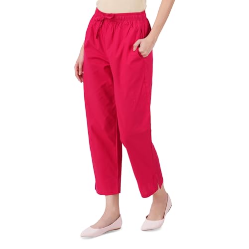 Image of Happy Bunny Parallel Pants for Women 100% Cotton Ankle Length Trousers Regular Fit with Elastic Drawstring Stylish & Pockets Casual Formal Wear for Office & Home