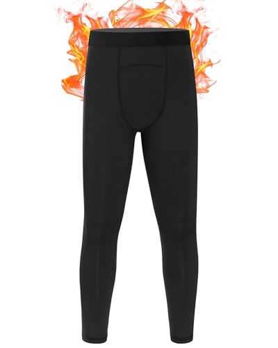 EoBeKee Boys Thermal Pants, Kids Football Fleece Lined Leggings, Youth Compression Base Layer for Sports Baseball Hockey