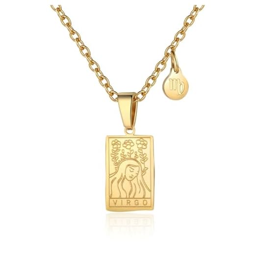 RIXERKOC Signo del Zodiaco Collar para Mujeres Constelación Tarot Colgante Doble Cara 18K Oro Inoxidable Signo del Zodiaco Joyería Regalos para Chicas (Virgo)