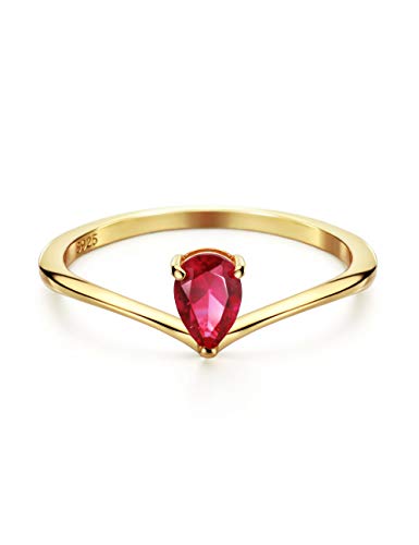 Michooyel 18K Gold Ruby Rings Simple Pear Cut Solitaire Rings Promise Ring