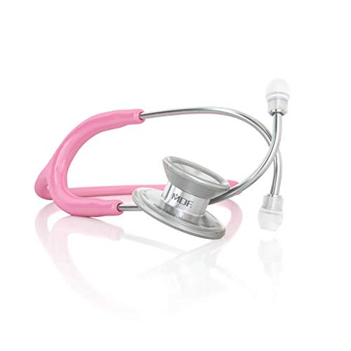 MDF Instruments, MD One Epoch Lightweight Titanium Stethoscope, Adult, Pink Tube, Silver Chestpiece-Headset, MDF777T01