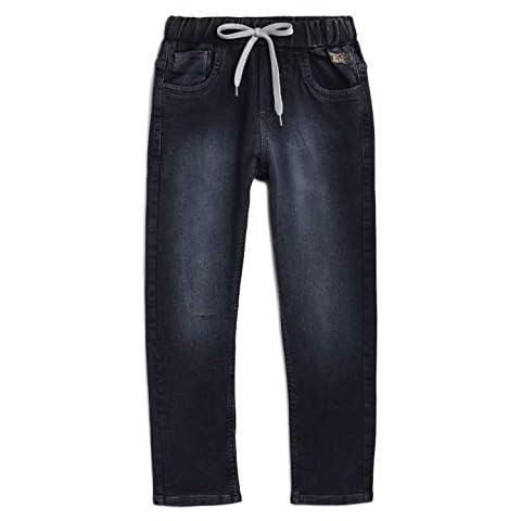 chopper club Boys Jeans - Stretchable Pull On Denim with Drawstrings and Round Elastic Slim Fit Black 11-12 Years Cover