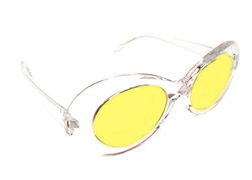 WebDeals - Oval Round Retro Sunglasses Color Tint or Smoke Lenses Clout Goggles (Clear, Yellow)