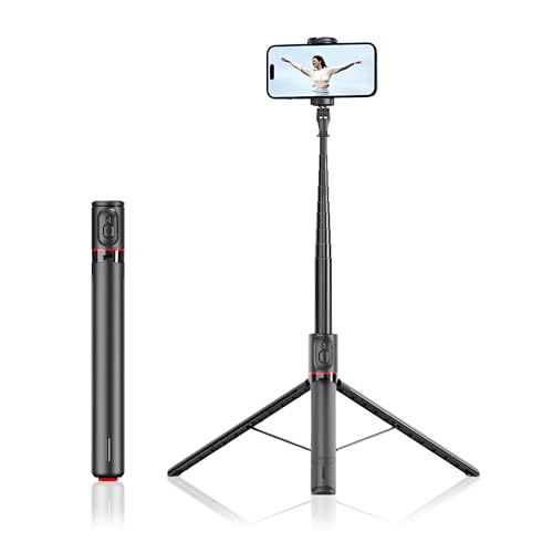 177cm Tripode para Móvil Palo Selfie - Palo Selfie Tripode para Móvil Todos los Tamaños - Máxima Estabilidad - Incluye Mando a Distancia Control Remoto y Conexión Bluetooth