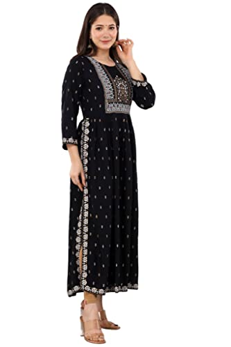 Image of Ayukta Women's Geometric Regular Rayon Printed Mirror Work Nyra Cut Kurta