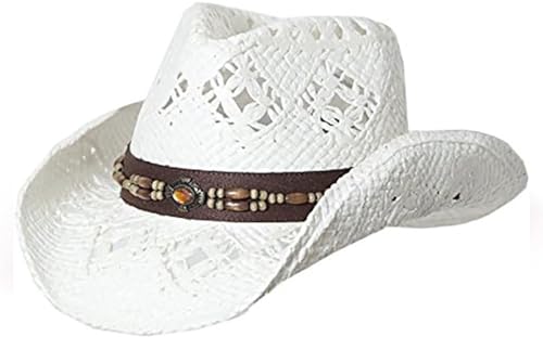Image of TOVOSO Straw Cowboy Hat for Women with Beaded Trim and Shapeable Brim