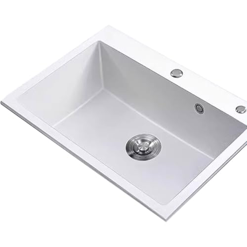 MYUYEE Fregadero de Cuarzo Resistente a rayones Lavabo con escurridor Fregadero de Cocina de una Sola cubeta de Gran Capacidad instalación bajo encimera/sobre,Color Blanco - 68 x 48 cm