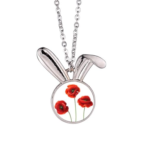Collier lapin fleurs rouges idée cadeau poétique pour femme
