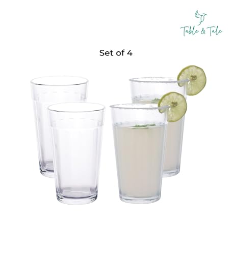 Image of Table & Tale Americano Line 345 ml Water Glass Set of 4 from Brazil | Durable & Stylish Glassware for Water, Juice, Cold Drink Tumbler | Perfect for Gifting | Dishwasher Safe