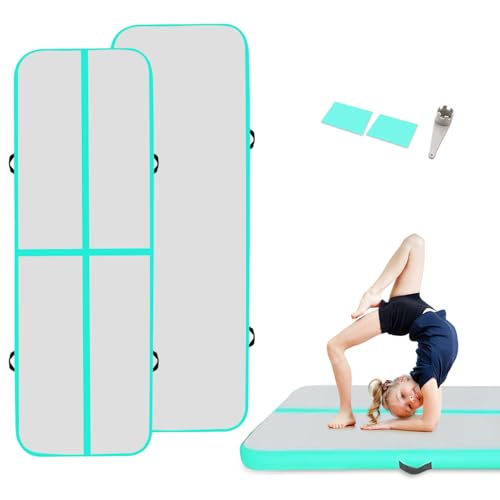 3M / 4M Inflatable Gymnastics Tumbling Mat 10cm Thickness Air Floor Mat Tumble Track for Home Use/Training/Yoga/Water Fun/Pilates (3m, Green (no pump))