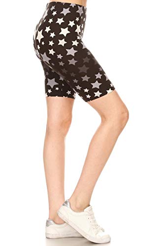 Leggings Depot LBK-S536-L Escape The Night Printed Biker Shorts, Large