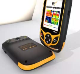 Collage of images showing various applications of the HT-A1 thermal imager, such as industrial inspection, electrical fault detection, and medical use.