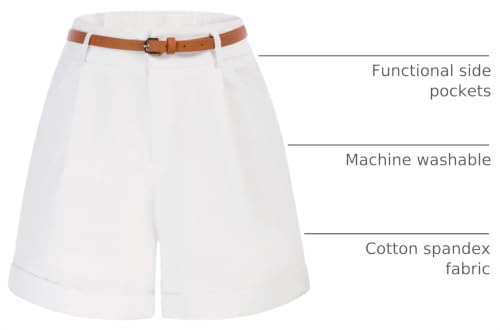 Image of Belle Poque Women Bermuda Shorts Elastic Waist Wide Leg Shorts with Pockets & Belts