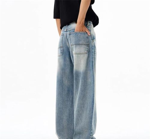 Men Wide Leg Washed Jeans High Waisted Loose Fit Casual Solid Color Denim Pants Streetwear3