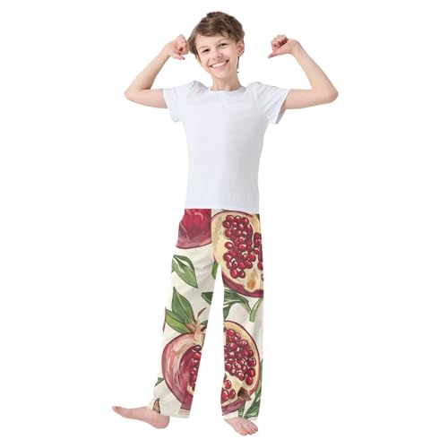Pomegranate Boys Long Pants Soft Trousers Elastic Waist Kids Lounge Bottoms with Pockets S-XL3