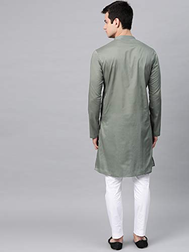 Image of See Designs Olive Cotton Regular Fit Embroidered Kurta