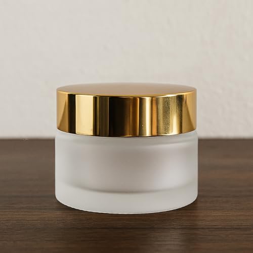 4Packs 0.5Oz Round Frosted Glass Jars Refillable Lip Balm Glass Jars Empty Comestic Sample Containers with Inner Lids and Caps For Comestics Lotions Powders4